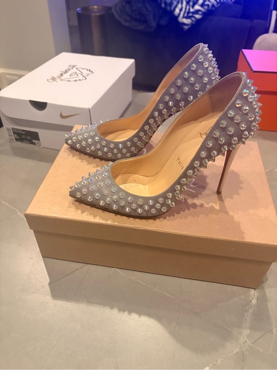 Christian Louboutin Shoes - Christian Louboutin (Rare) Crystal-Stud Pointed Toe High Heels in Light Gray